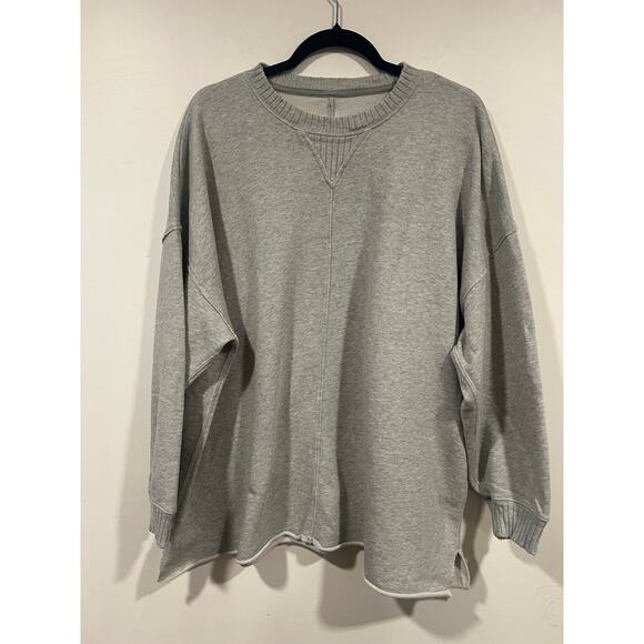 Aerie Big Chill Crew Neck Oversized Sweater Masc Casual Loungewear Cotton Gray - Picture 2 of 7